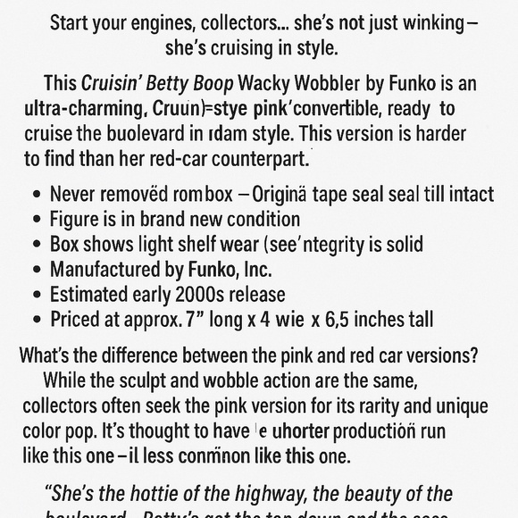 Betty Boop Cruisin Funko Wacky Wobbler Pink Car NIB - Picture 12 of 13